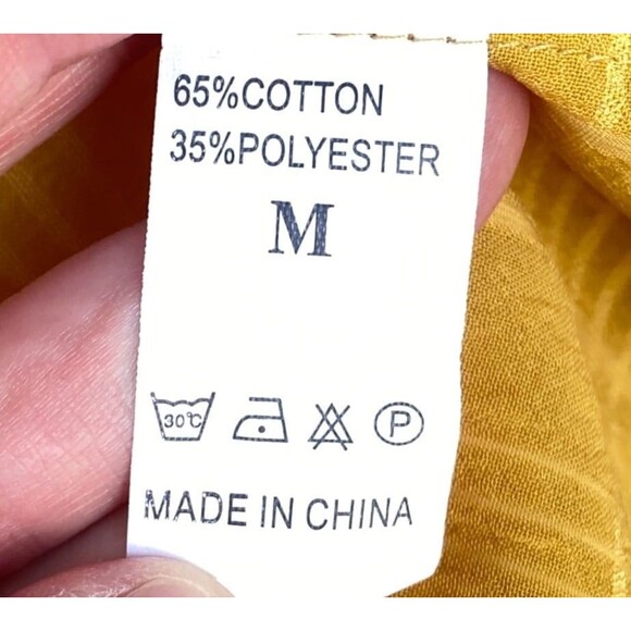 Yellow babydoll v-neck ties top cotton blend size M boho gypsy summer Size M - Picture 9 of 9